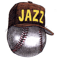Aislin cartoon Jazz  cap on baseball
