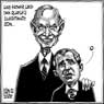 Aislin cartoon March 7, 2000.  Multi-challenged George W. Bush emerges as President of the United States.