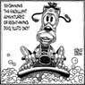 Aislin cartoon September 14, 2000.  Canadian Alliance leader Stockwell Day, the cartoon character of the year, turns up for a press conference on a Seadoo.