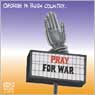 Aislin cartoon September 31, 2002. Americ on the brink of war in Iraq.