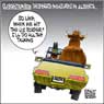 Aislin cartoon July 9, 2003.  Western farmers tackle the mad-cow scare. 