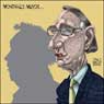 Aislin cartoon October 24, 2003. Montreal is highly dependent on the Quebec government (shadow of Jean Charest behind Gerald Tremblay)
