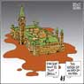 Aislin cartoon October 28, 2003. Goodies flow in end-of-an-era Ottawa.