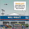 Aislin cartoon August 4, 2004.  At a Quebec Walmart, staff attempt to unionize.