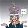 Aislin Cartoon May 18, 2005.  Belinda Stronach's cabinet coronation outshines a royal visit. 